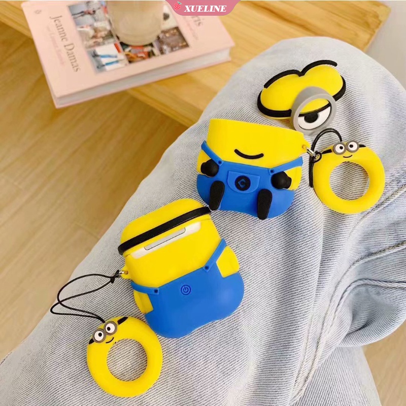 Cover Pelindung Headphone Bluetooth Bahan Silikon Motif Kartun Minions Untuk AirPods 1 2 3 pro