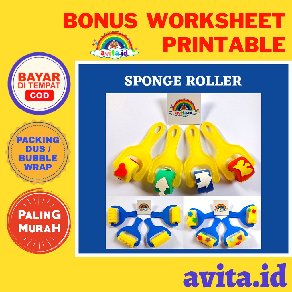 avita.id TERMURAH Mainan Edukasi Kuas lukis anak spons | sponge roller painting brush | belajar melu