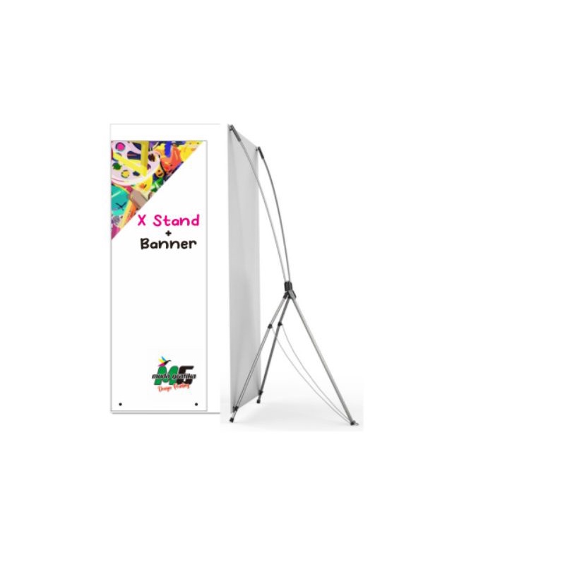 Stand X +banner / stand media promosi praktis tinggal pasang160 x 60 cm