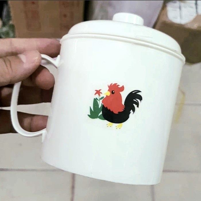 Mug Gelas Plastik Minum + Tutup Ayam Jago Serbaguna Grosir Termurah