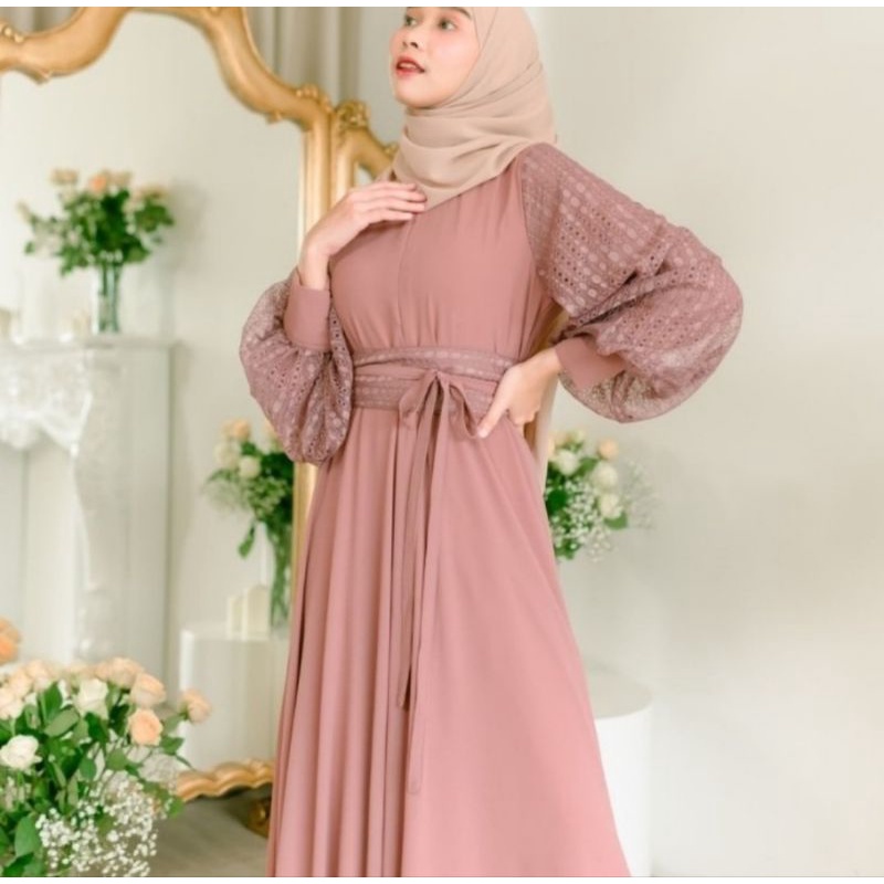 Ready Stok, Jastip : Gamaleea - Anika Dress Warna Mauve Size M