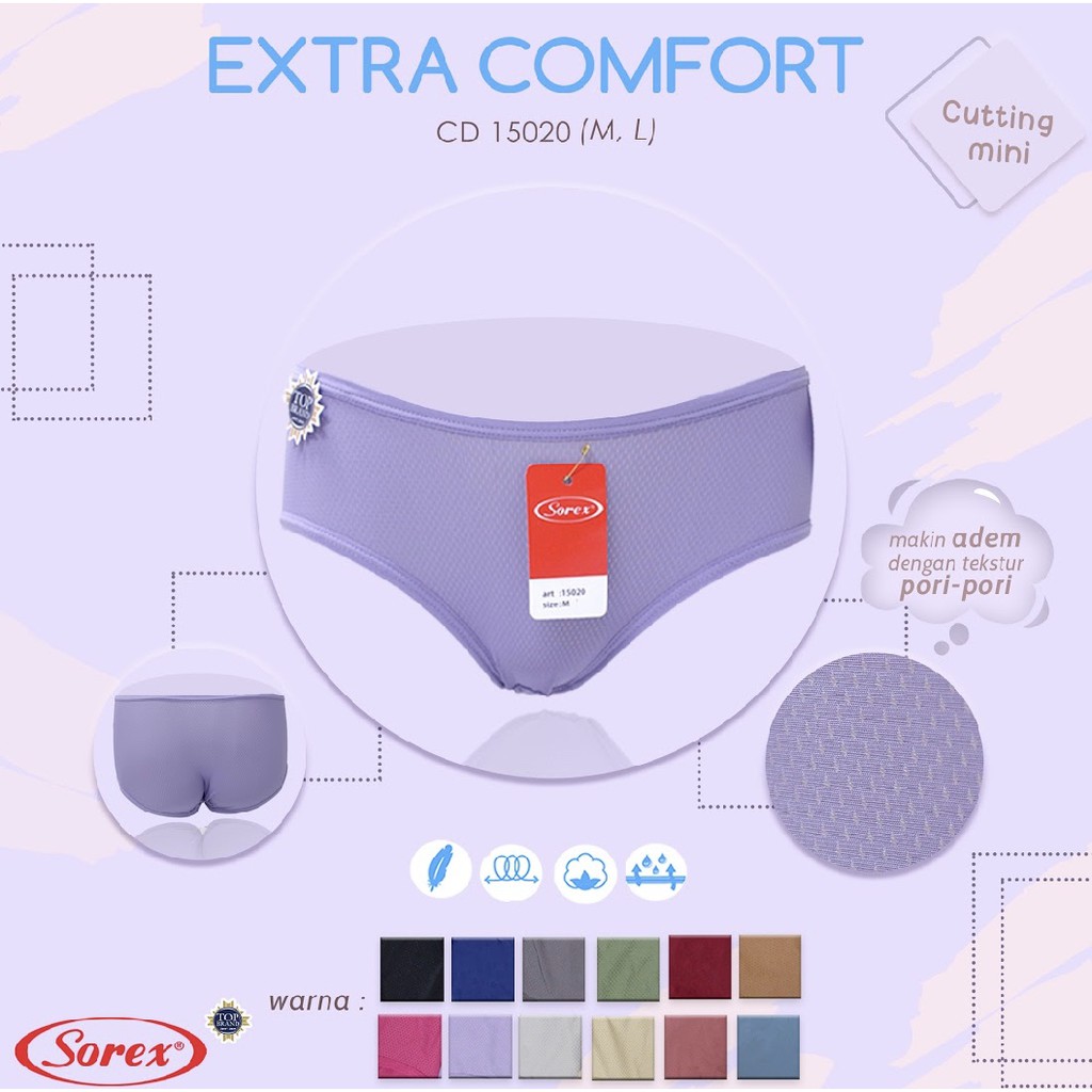 CELANA DALAM WANITA EXTRA COMFORT SOREX 15020 15021 CD PORI