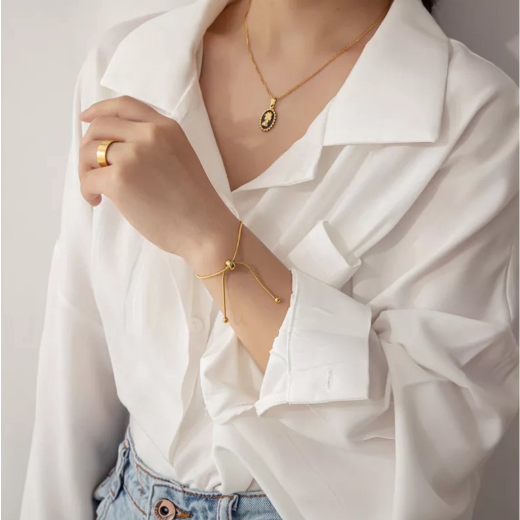 Gelang Serut Titanium Model Rantai Tulang Ular Polos Warna Gold dan Silver