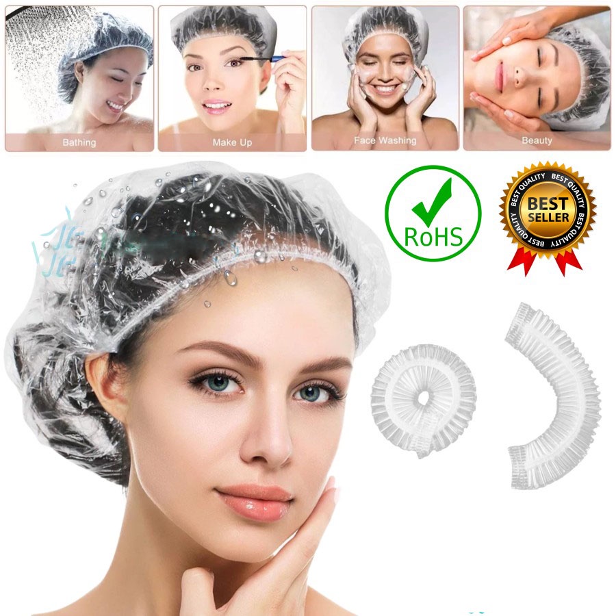 PENUTUP RAMBUT KEPALA PLASTIK MANDI PELINDUNG CAT RAMBUT / HAIR CAP SHOWER NURSE CAP TRANSPARAN