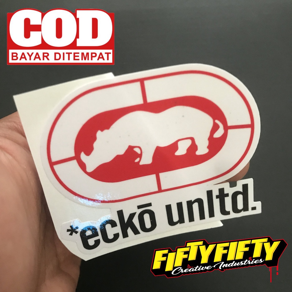 Stiker Print Cut ECKO UNLTD Stiker Printing Laminasi Glossy Stiker Motor Mobil Helm Sudah Membentuk Pola Desain