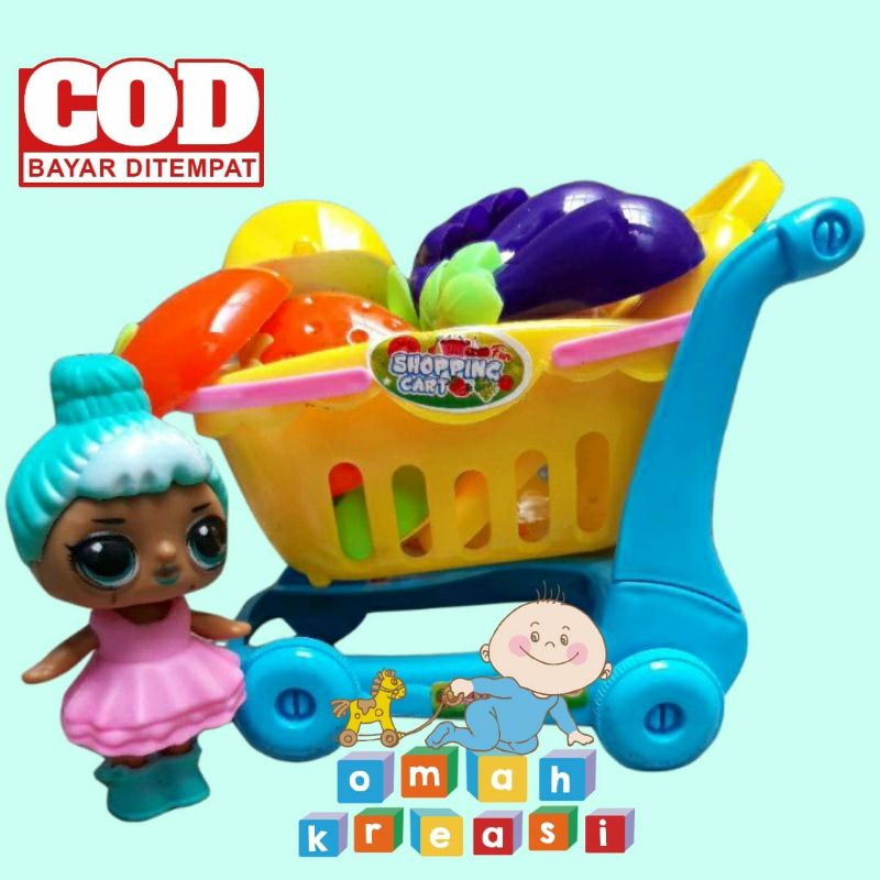 MAINAN ANAK BONEKA LOL EDUKASI + TROLLY SEDANG BUAH DAN SAYURAN POTONG LENGKAP PLUS BONEKA LOL BESAR