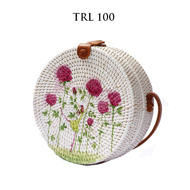 Sweet Honey ~ Grosir Tas Rotan Bulat Murah Lukis Deco Motif Bunga TRL100 [Bisa COD Bayar di tempat]
