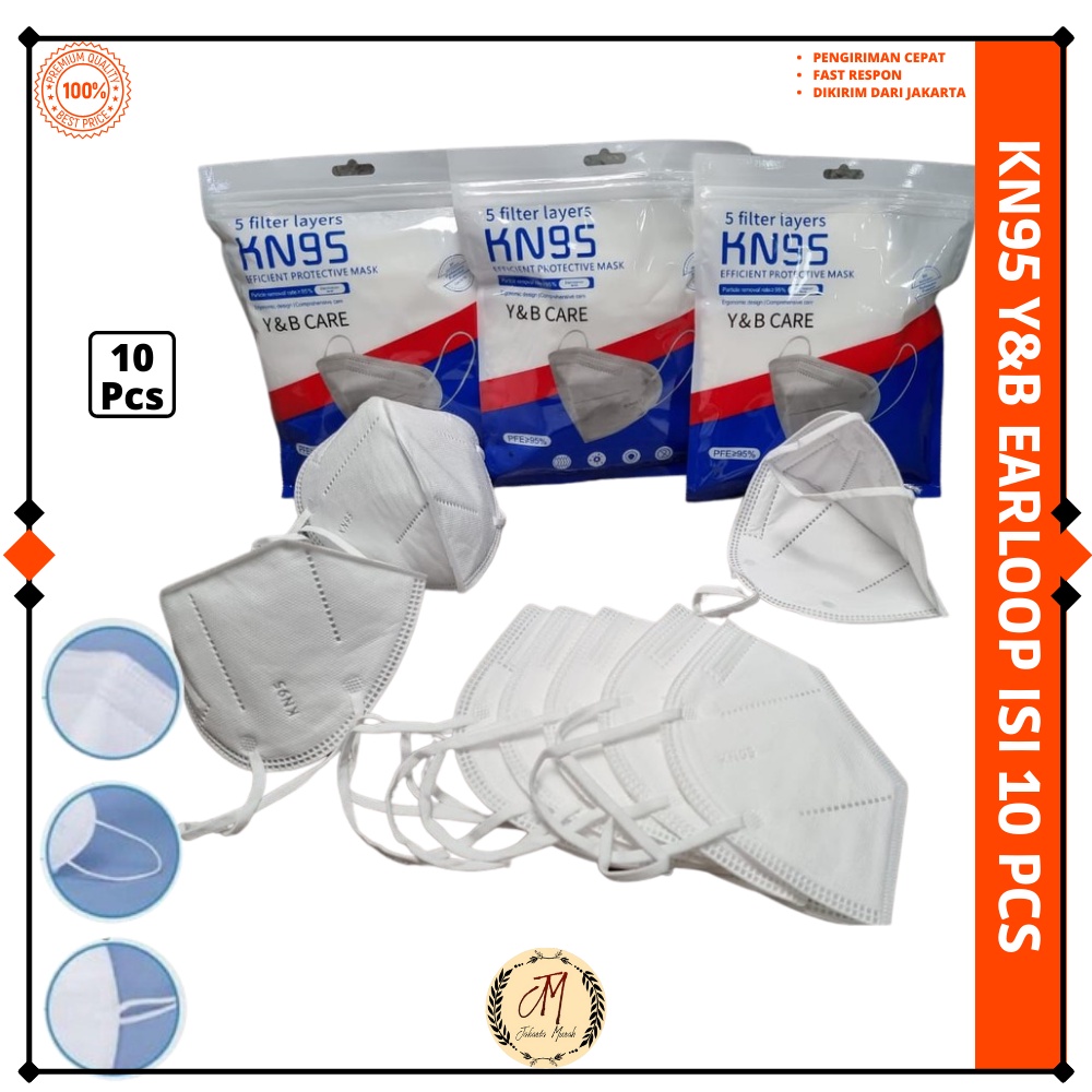 Masker KN95 Y&B Care Earloop Isi 10 Pcs  Ergonomic Design