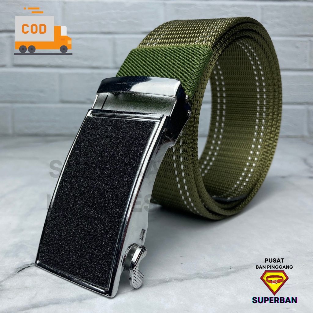 SABUK GESPER PREMIUM TACTICAL KERJA BUCKLE SILVER HITAM LUXURY CANVAS NYLON MOTIF MEWAH - SUPERBAN