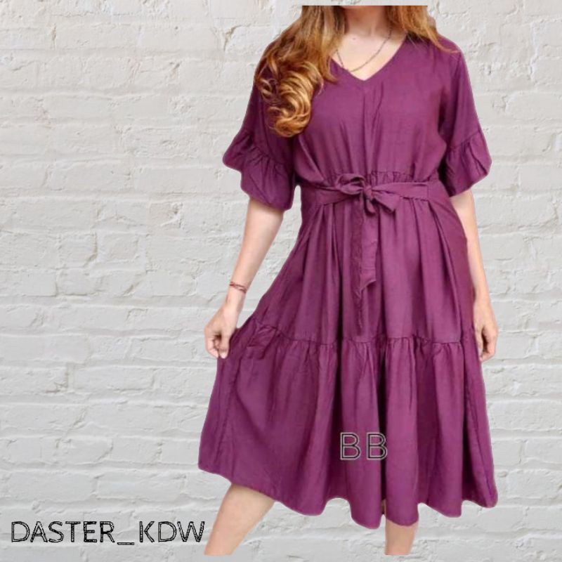 DASTER JUMBO  DRESS BUMIL JUMBO SELETING DEPAN BAHAN RAYON TANGAN REMPEL BIG SIZE3XL LD125CM