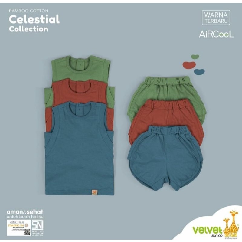 Velvet junior celestial sleeveles sport pants - setelan kutung oblong celana pendek (1stel)