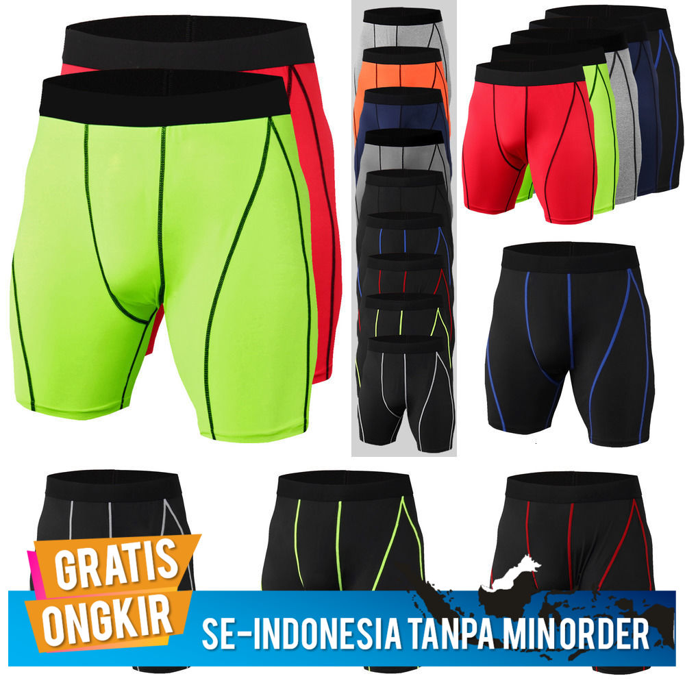 Celana pendek olahraga pria kebugaran ketat menjalankan pelatihan celana pendek