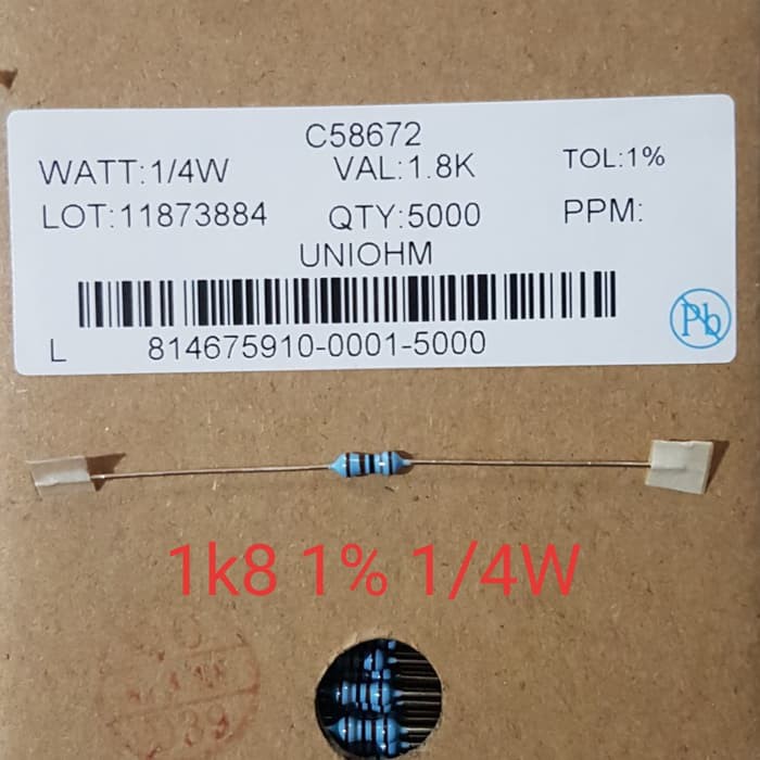 Resistor 1K8 1.8K 1% 1/4W MF Taiwan