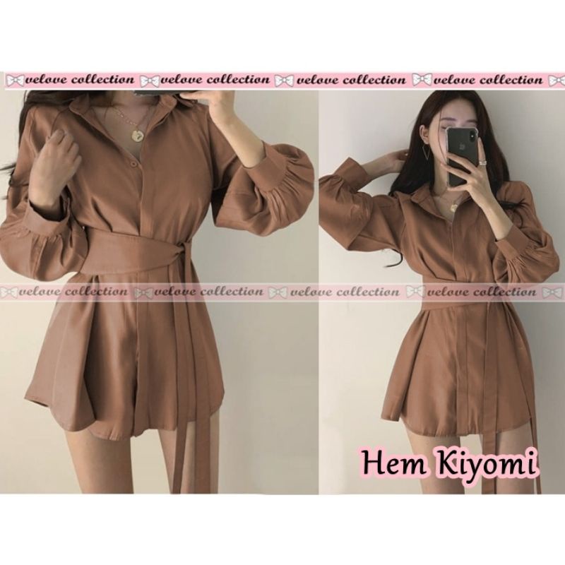 Hem Kiyomi - kemeja polos model lengan panjang gaya import korea terbaru - baju wanita termurah