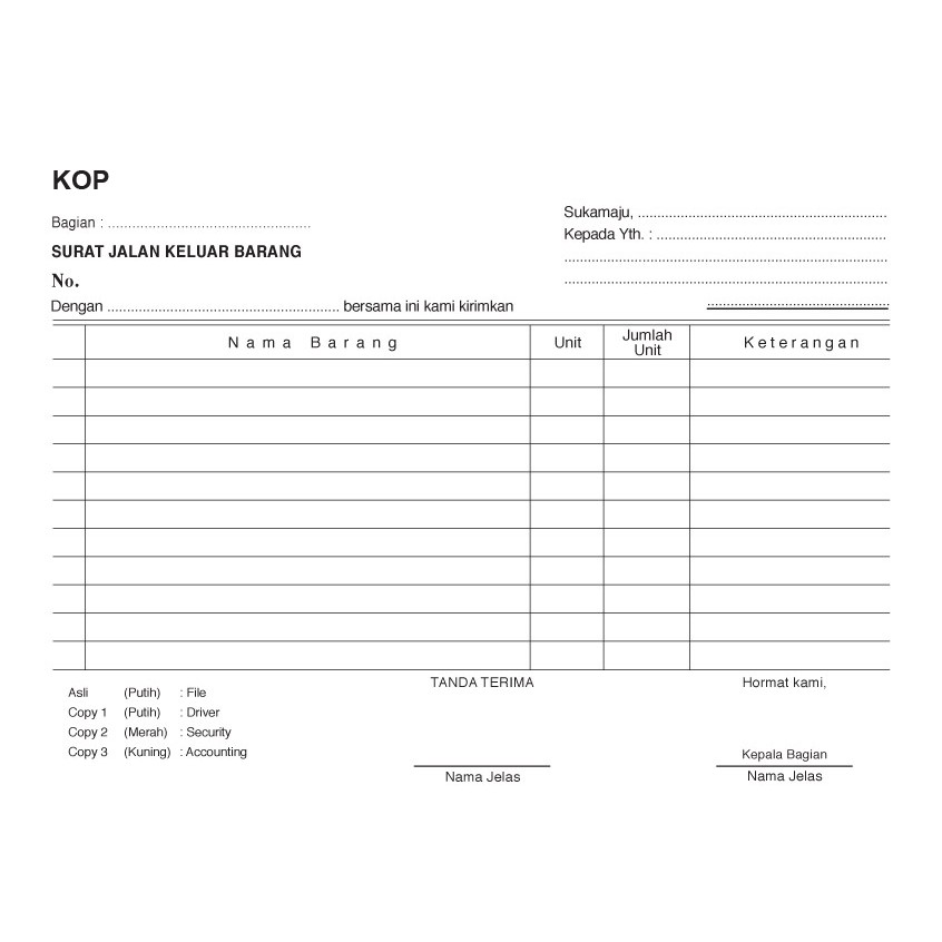 

1/2F 4PLY 1WARNA +NOMOR CUSTOM NOTA, SURAT JALAN, KWITANSI, BON, INVOICE