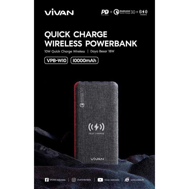 Vivan VPB-W10 10000mAh Qi Wireless Power bank Quick Charge Original