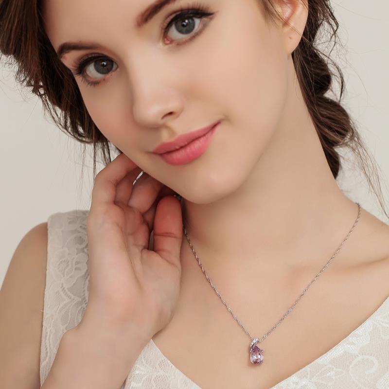 [Ready Stock]Fashion Inlaid Amethyst Gem Pendant Necklace