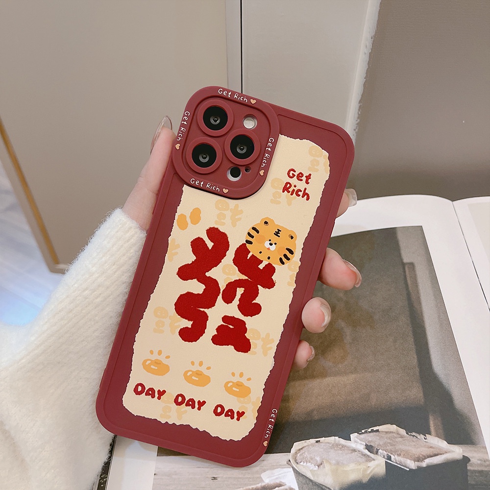 IPHONE 2022tahun Harimau Get Rich Wine Red Full Cover Matte Casing Handphone Untuk Iphone14 13 12 Mini 11 Pro Max X XS Xr8 7 Plus 2020 SE