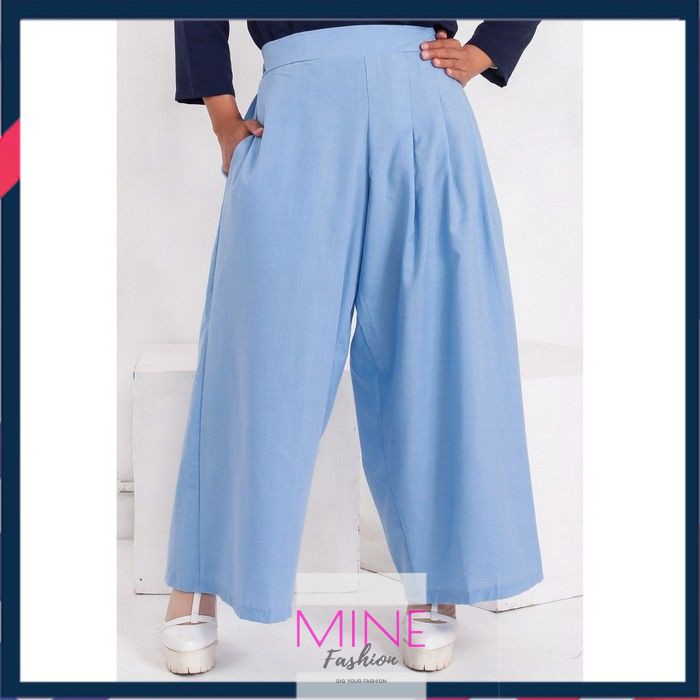 MINE FASHION KULOT ALULA NAGITA BIRU XL  plisket celana jumbo wanita set