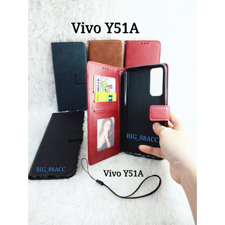 Leather Case Flip Cover Kulit Vivo Y51A Sarung Dompet Premium