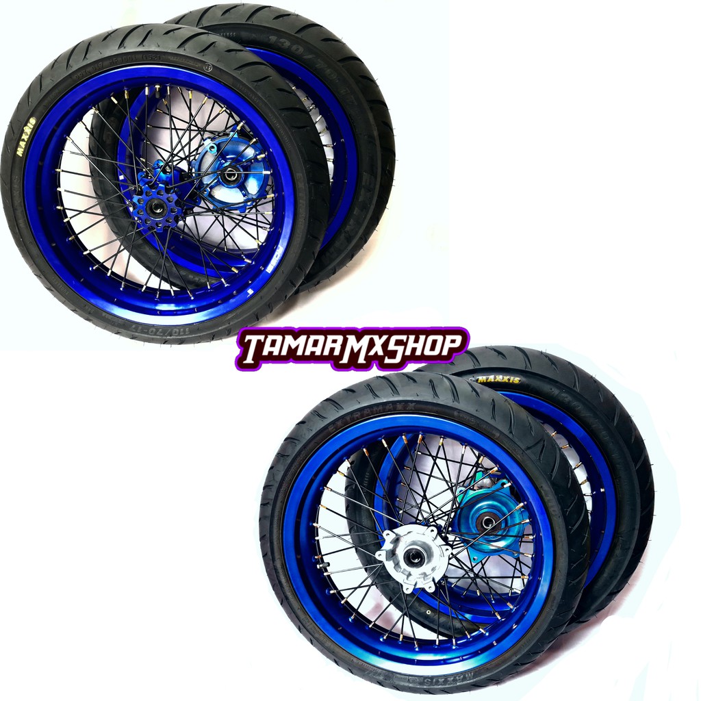 Roda Set Supermoto Honda CRF 300/350 Ring 17 Ban Maxxis Warna Biru