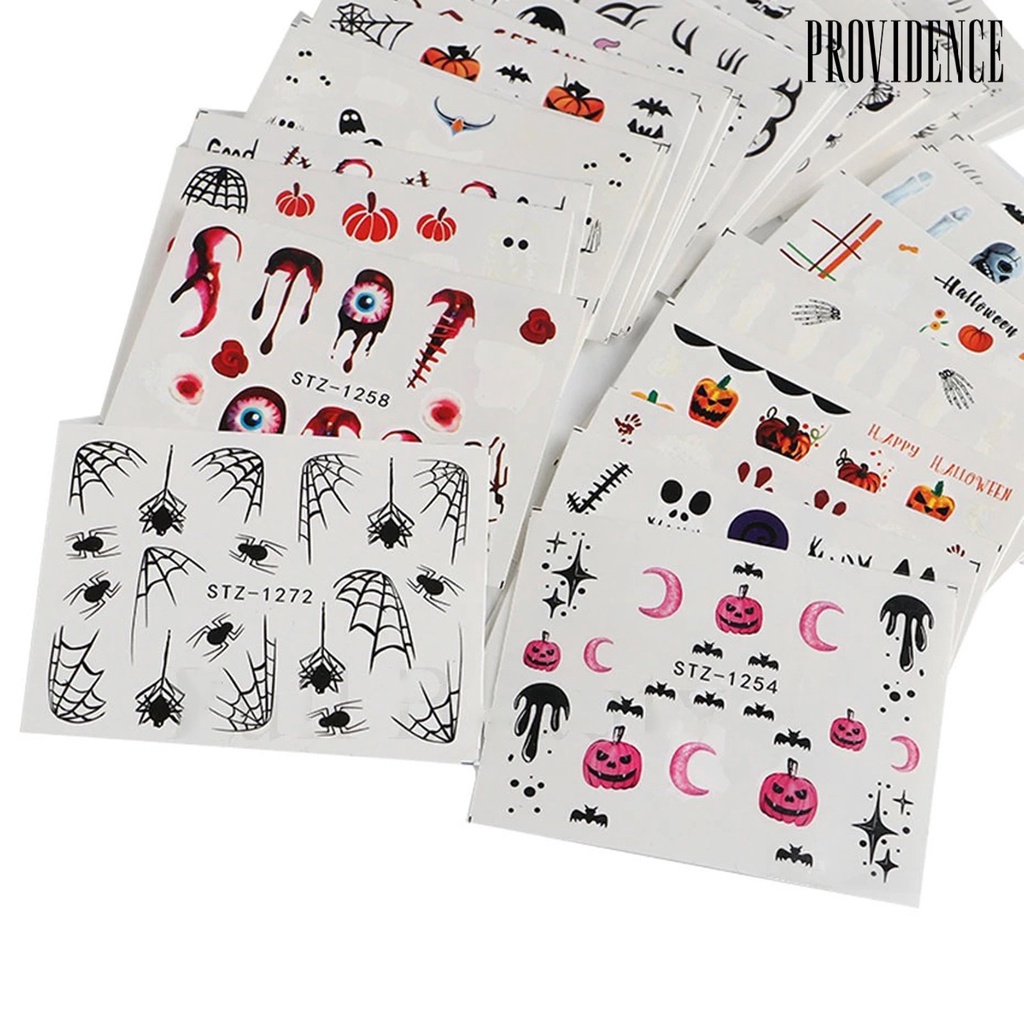 24 Pcs Stiker Kuku Motif Halloween Efek Indah Tahan Lama Removable Untuk Nail Art