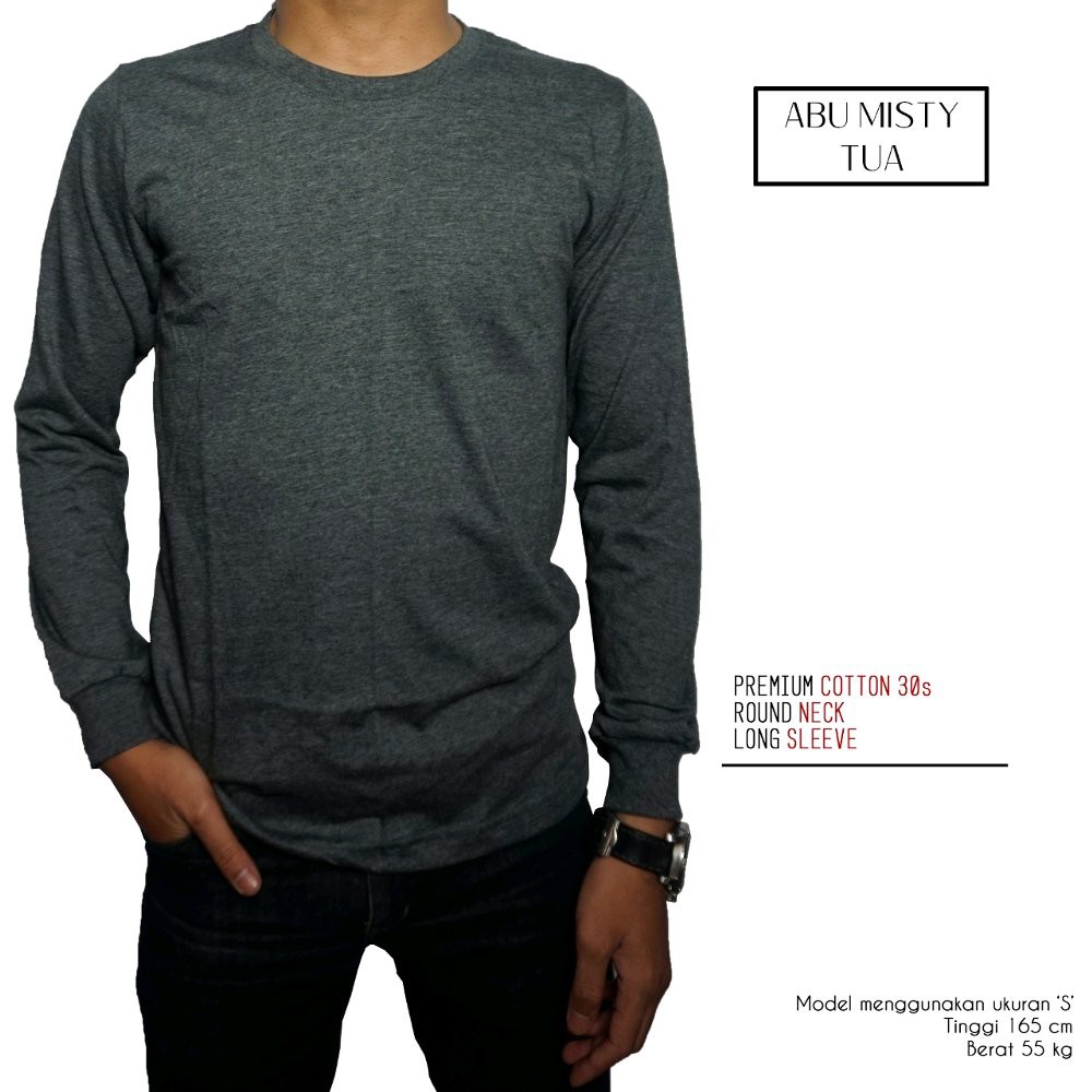 PROMO kaos polos lengan panjang abu misty tua