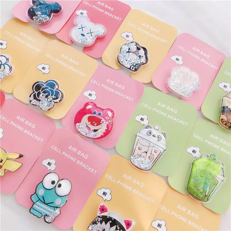[IMPOR] DOMMO - D6016 POP SOCKET QUICKSAND GLITER DESAIN KARTUN CUTE PHONE HOLDER EXPANDING STAND