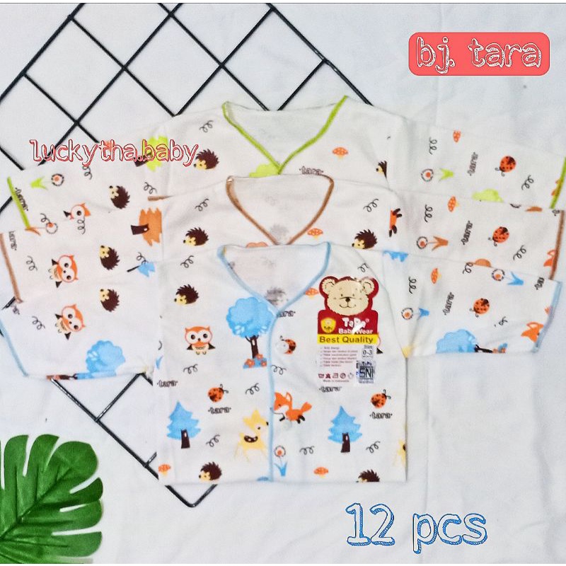 12pc_ selusin baju bayi Tara warna &amp; putih full print / baju Tara panjang