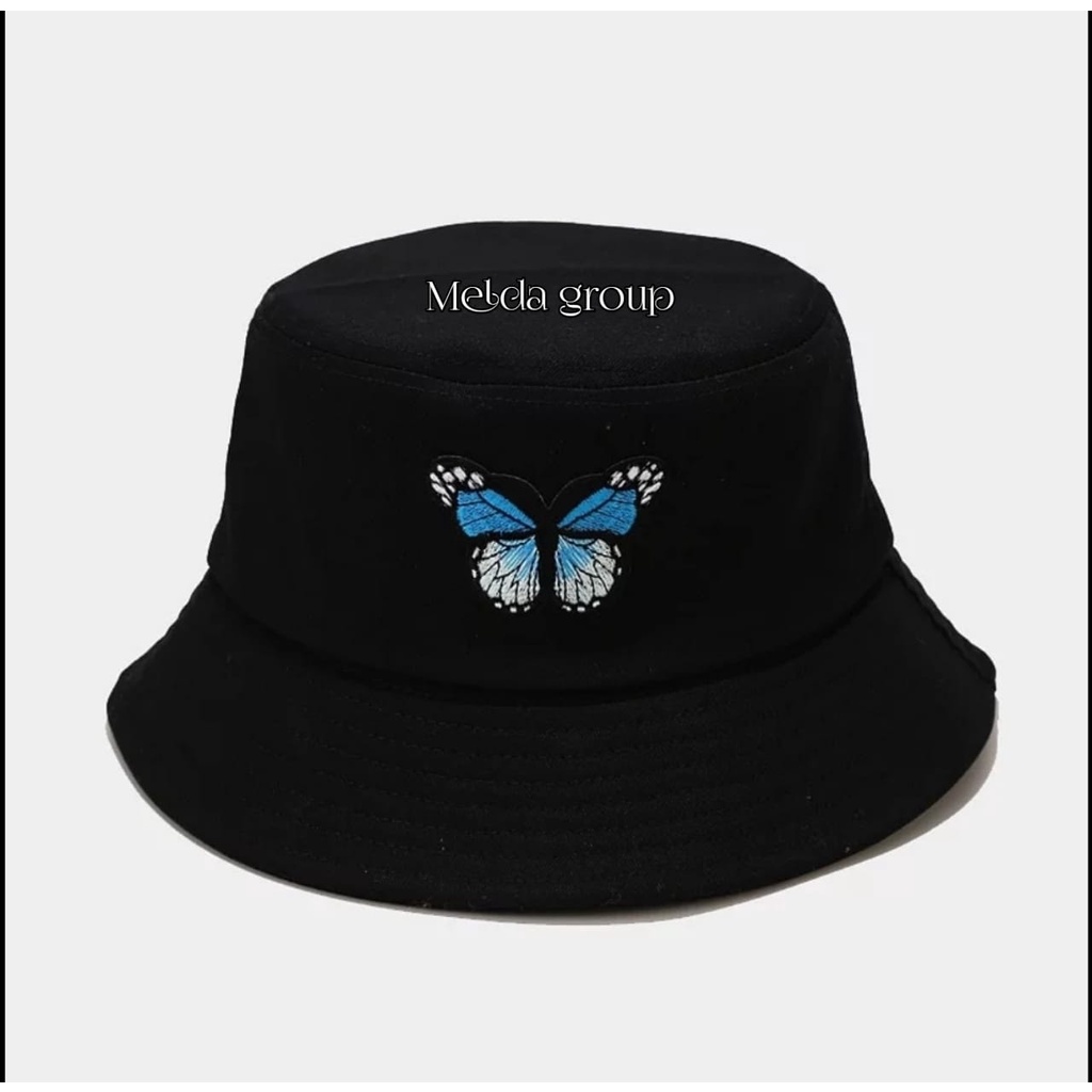 Topi Bucket hat Wanita Kekinian Bordir Casual Butterfly