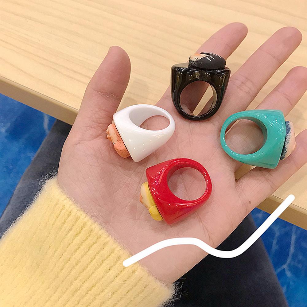 Nickolas1 Cincin Jari Keren Retro Hati Wanita Tidak Teratur Akrilik Geometris