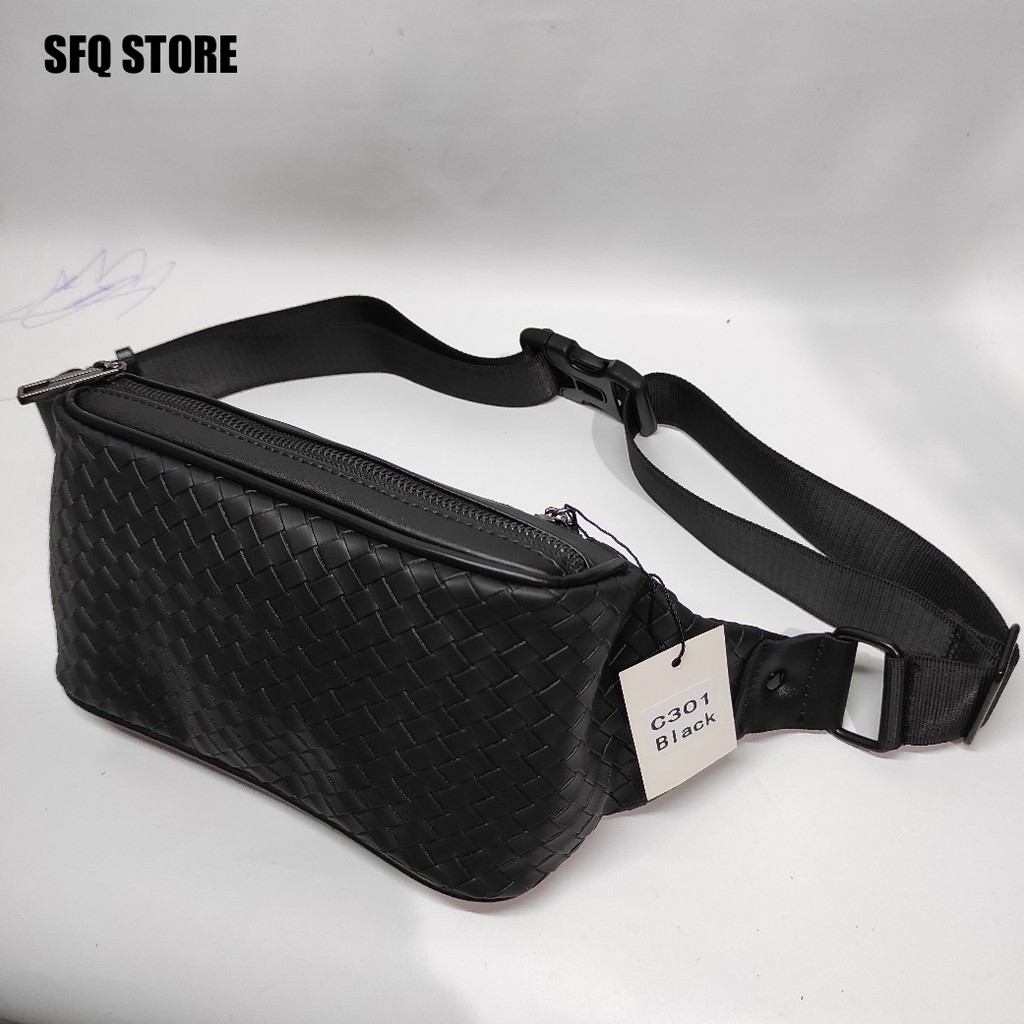 Tas Selempang Kulit Pria/ Waistbag Kulit premium Impor- Black