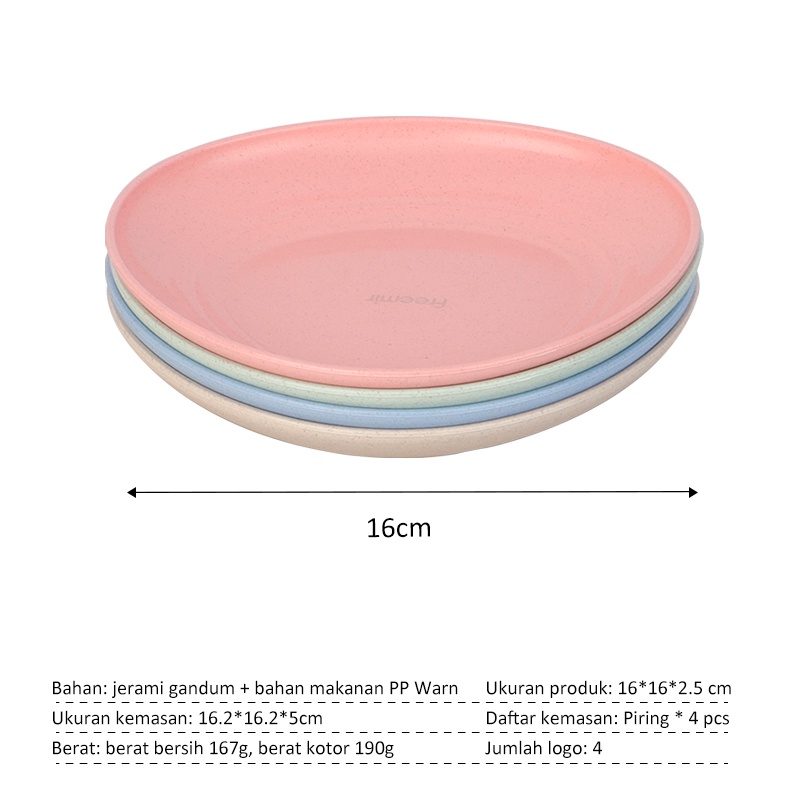 Freemir Set 4 pcs Piring Telur 26cm Piring Makan Oval Wheat Straw BPA Free Mix Warna Set 4 Pcs Free-B. Lingkaran Oval