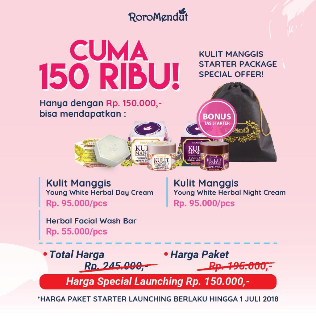 RORO MENDUT SKINCARE PAKET STARTER TEMULAWAK REMPAH HITAM KULIT MANGGIS CREAM WAJAH ORIGINAL BPOM-4