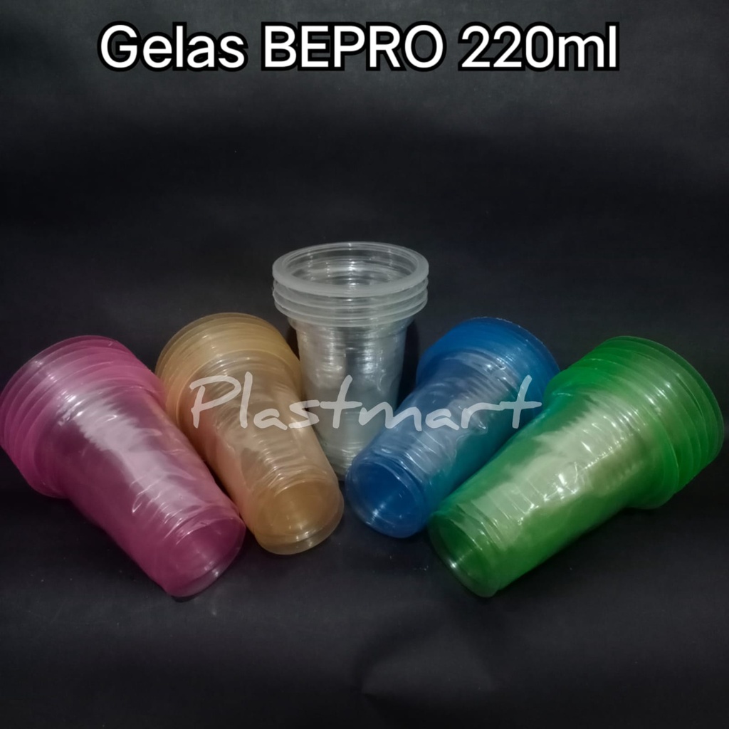Gelas Plastik BEPRO 220ml BENING dan WARNA @50pcs