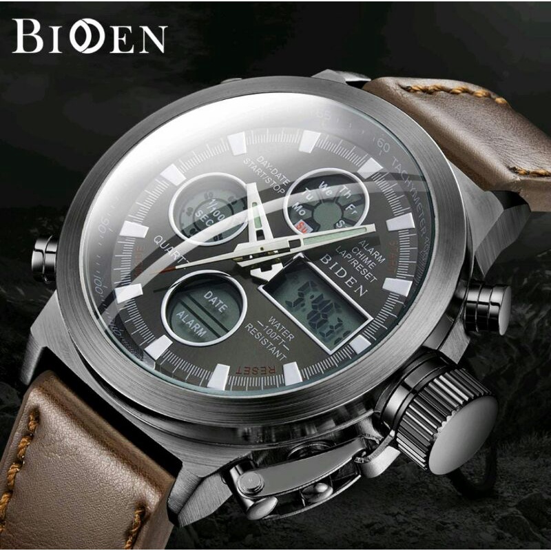 BIDEN YN-0031 - JAM TANGAN PRIA SPORTY ANALOG DIGITAL TALI KULIT & KANVAS