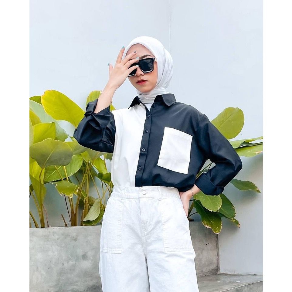 1KG MUAT 5PCS | TABA BLOUSE COMBI BLACK AND WHITE MONOCHROME KOREAN STYLE HITS OOTD SELEBGRAM FASHION GROSIR MURAH WANITA