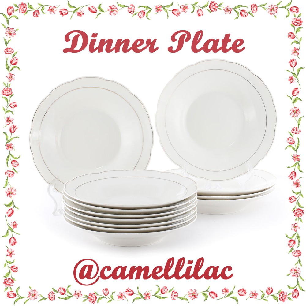 ORIGINAL VICENZA Dinner Plate 9 inch DP9 Gold Line Piring Makan Putih 1 lusin Murah