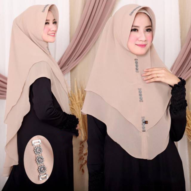 Khimar dua Layer Ceruty Babydoll Payet Hijab Instan Ped Antem