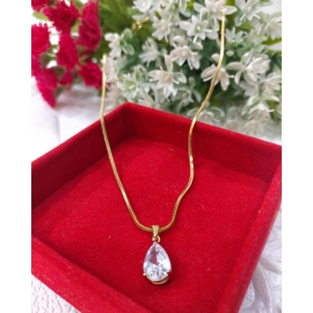 Kalung Mata Oval Tetes Air Lapis Emas 18k