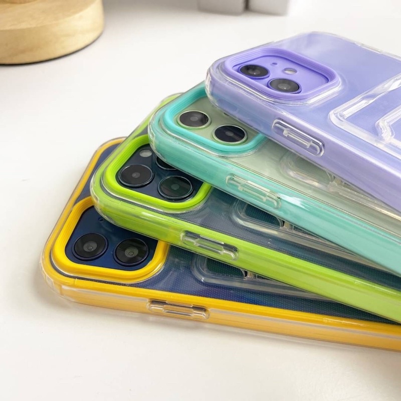 3 In 1 Soft Case Tpu Transparan Slim Fit Bumper Karet Shockproof Holder Kartu Untuk compatible for Iphone 13 Pro Max 12 11 Pro Max X Xs Max Xr 8 7Plus