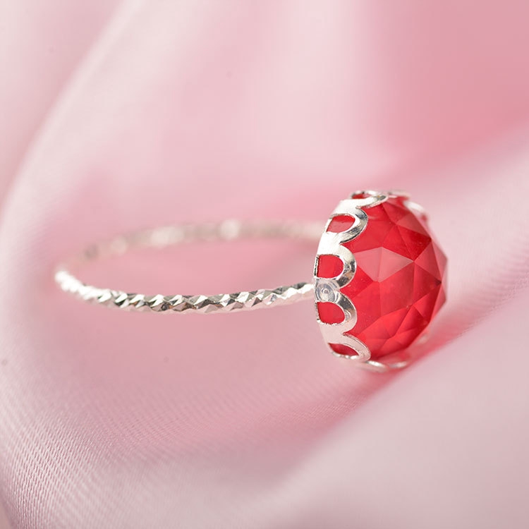 OLOJO Merah Dan Hijau Resin Batu Permata Imitasi Cincin Geometris Cincin Tren Unisex