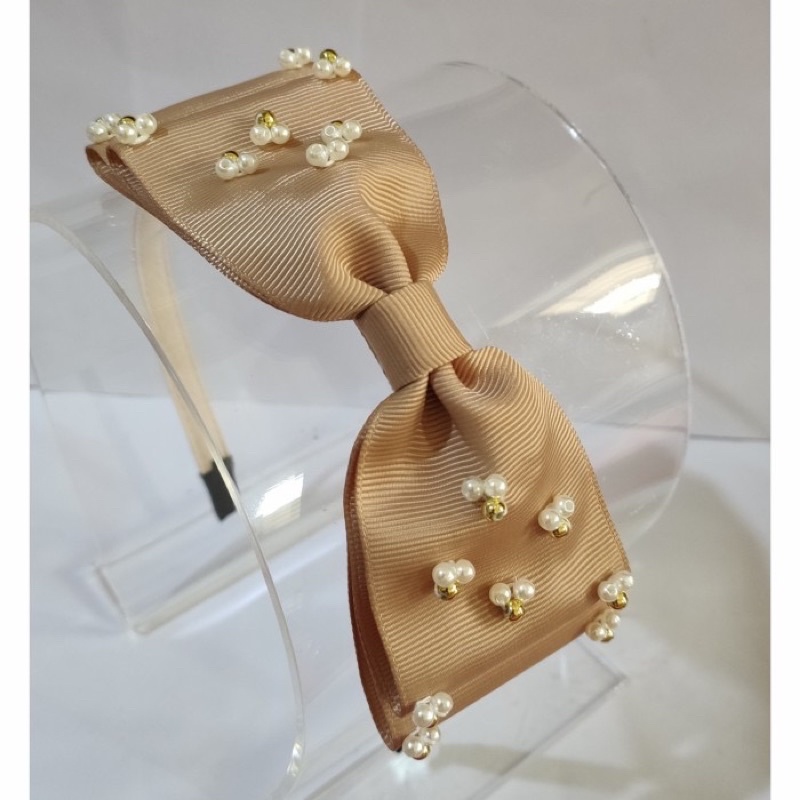 Bando anak pita besar/ bando pita cokelat/ pita gold/ pita mutiara/ french clip/ bando korea