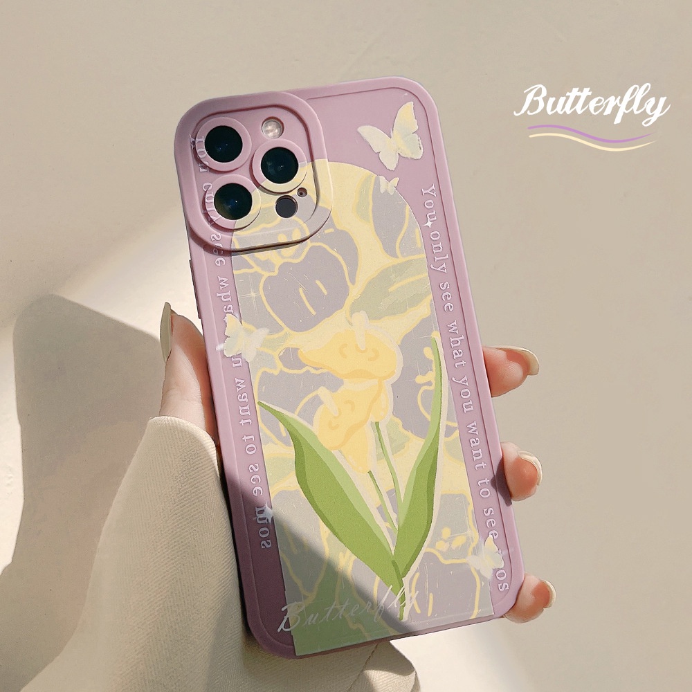 Case Pelindung Penuh Desain Lily Butterfly Warna Ungu Muda Untuk Iphone 7 8 PLUS X XR XS 11 12 13 MINI PRO MAX SE 2020