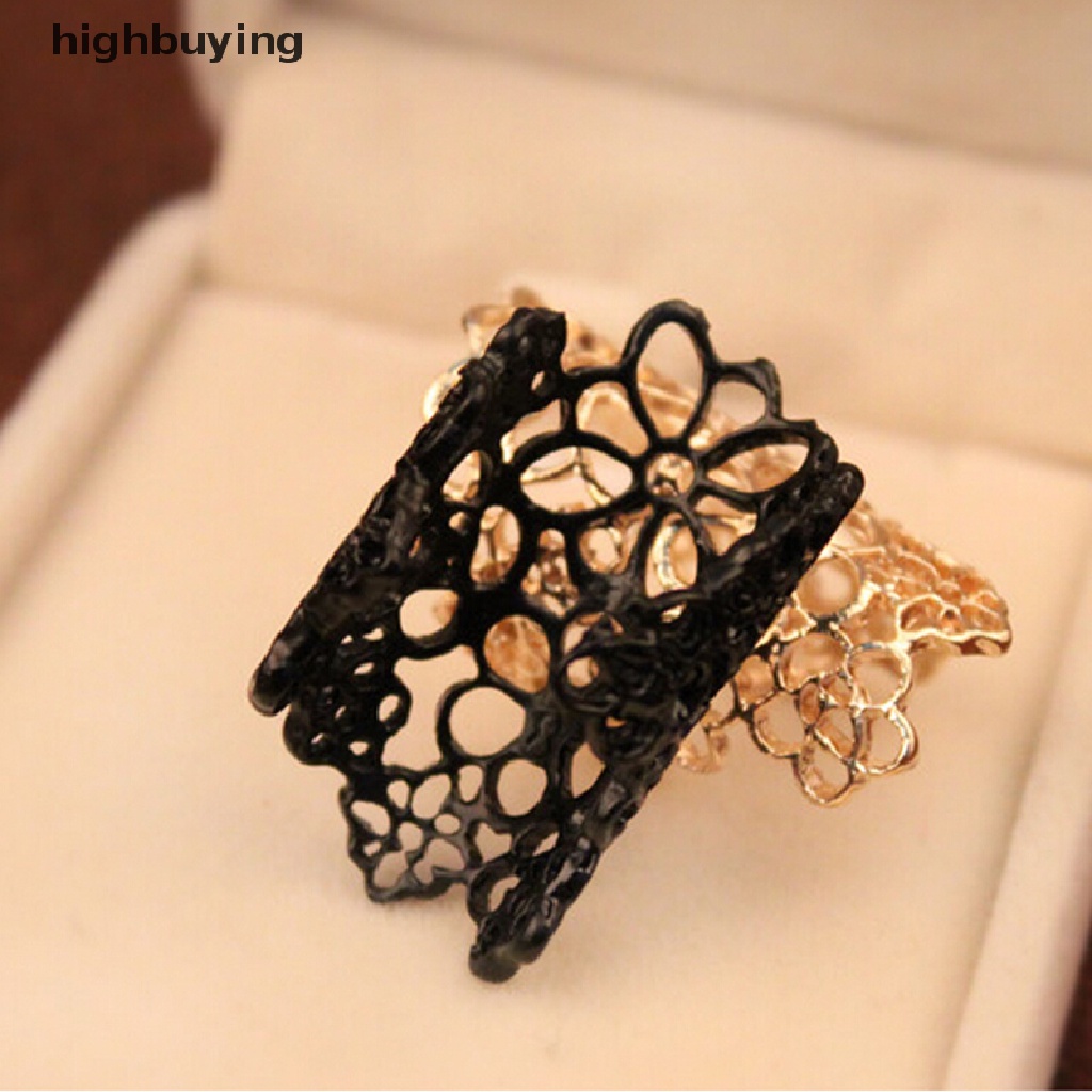 Hbid Perhiasan Cincin Jari Wanita Model Bunga Hollow Chic Bahan Lace