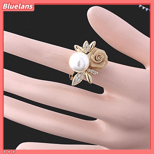 Bluelans Cincin Lapis Emas 9K Hias Mutiara Kristal Imitasi Untuk Wanita