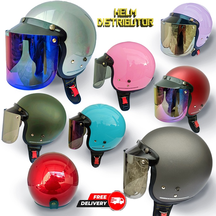 HELM BOGO RETRO KUALITAS PREMIUM KACA DATAR FULL LEHER SNI DEWASA PRIA WANITA (COD)