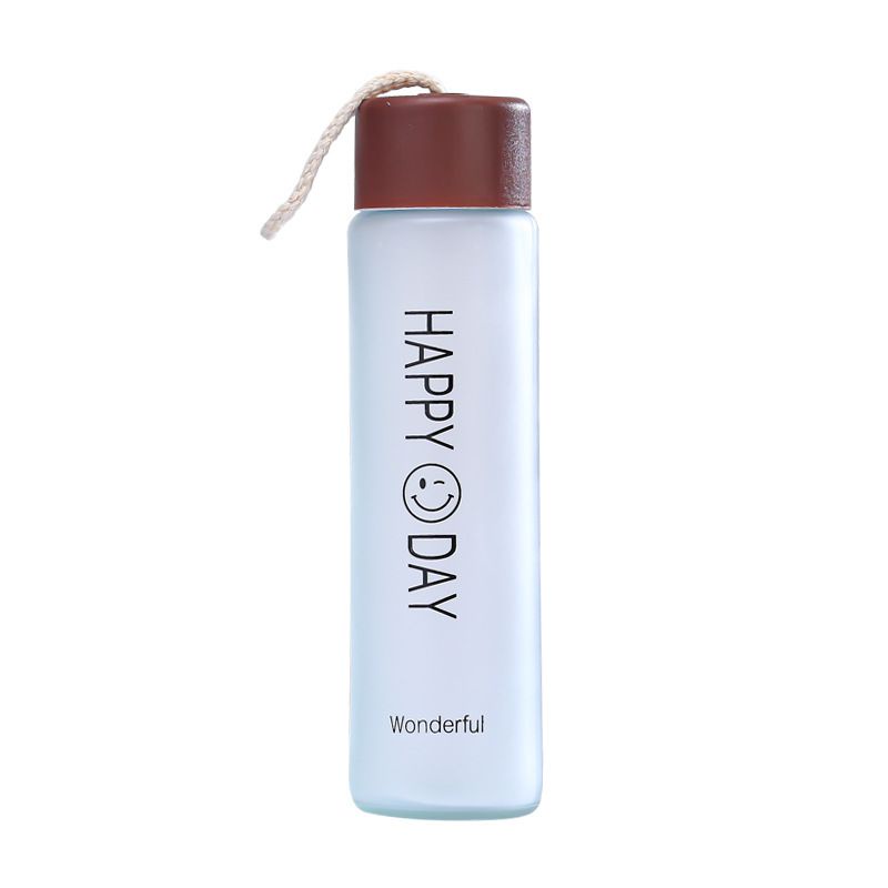Either.id - Botol Kaca Tumbler Unik Motif Happy Day 350 ML My Bottle Botol Minum Gelas Kaca Vacuum GLASS MATERIAL-Coklat 350ml DPTBOX