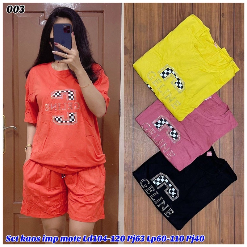 Cod✅ m&j store 003 /Setelan Hotpants kaos Import Celin* Mote -Bigsize / Set wanita