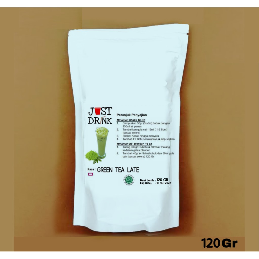 

JUST DRINK GREEN TEA LATTE Bubuk Minuman Ice Blend Milk Shake TEA HIJAU 120 GR